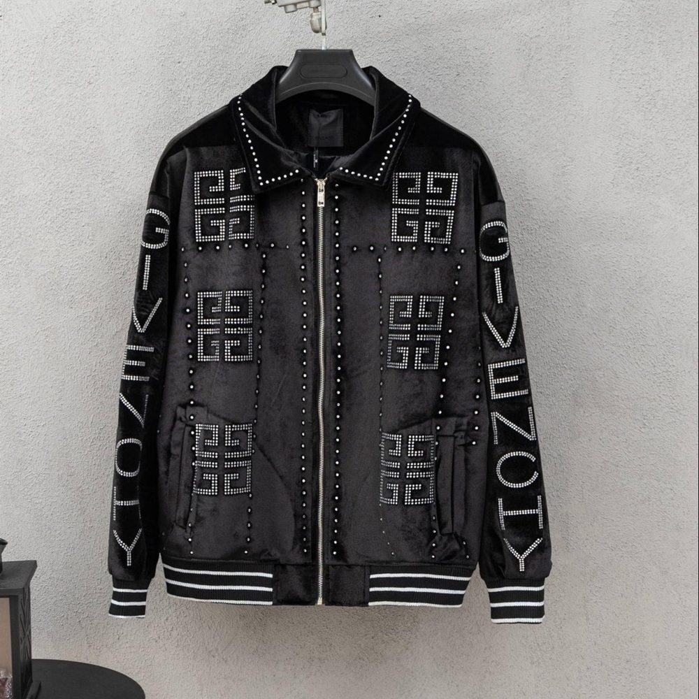Givenchy Black Studded Logo Bomber Jacket